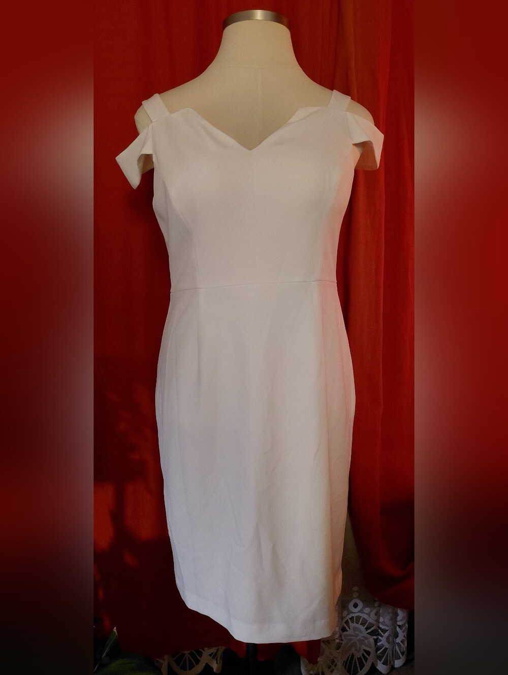 Adrianna Papell White One-Shoulder Sheath Dress